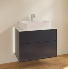 Тумба под раковину Villeroy & Boch Finion 80х50,1 см с подсветкой МДФ темно-синий матовый лак/стекло белое матовое G09100HG