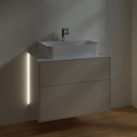 Тумба под раковину Villeroy & Boch Finion 80х50,1 см с подсветкой МДФ песок матовый лак/стекло белое матовое G09100HH