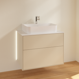 Тумба под раковину Villeroy & Boch Finion 80х50,1 см с подсветкой МДФ песок матовый лак/стекло белое матовое G09100HH