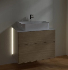 Тумба под раковину Villeroy & Boch Finion 80х50,1 см с подсветкой ДСП шпон дуба/стекло белое матовое G09100PC