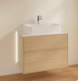 Тумба под раковину Villeroy & Boch Finion 80х50,1 см с подсветкой ДСП шпон дуба/стекло белое матовое G09100PC