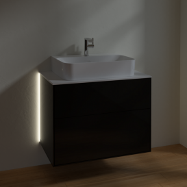Тумба под раковину Villeroy & Boch Finion 80х50,1 см с подсветкой МДФ глянцевый черный лак/стекло белое матовое G09100PH