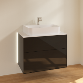 Тумба под раковину Villeroy & Boch Finion 80х50,1 см с подсветкой МДФ глянцевый черный лак/стекло белое матовое G09100PH