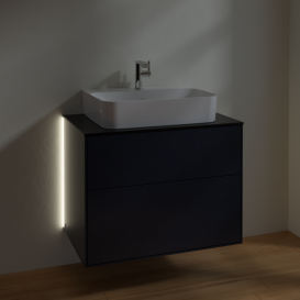 Тумба под раковину Villeroy & Boch Finion 80х50,1 см с подсветкой МДФ темно-синий матовый лак/стекло черное матовое G09200HG
