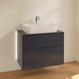 Тумба под раковину Villeroy & Boch Finion 80х50,1 см с подсветкой МДФ темно-синий матовый лак/стекло черное матовое G09200HG