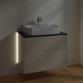 Тумба под раковину Villeroy & Boch Finion 80х50,1 см с подсветкой МДФ песок матовый лак/стекло черное матовое G09200HH