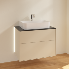 Тумба под раковину Villeroy & Boch Finion 80х50,1 см с подсветкой МДФ песок матовый лак/стекло черное матовое G09200HH