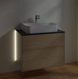 Тумба під раковину Villeroy & Boch Finion 80х50,1 см з підсвічуванням ДСП шпон дуба/скло чорне матове G09200PC