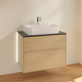 Тумба под раковину Villeroy & Boch Finion 80х50,1 см с подсветкой ДСП шпон дуба/стекло черное матовое G09200PC