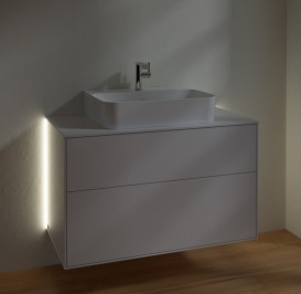 Тумба под раковину Villeroy & Boch Finion 100х50,1 см с подсветкой МДФ глянцевый белый лак/стекло белое матовое G10100GF