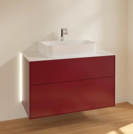 Тумба под раковину Villeroy & Boch Finion 100х50,1 см с подсветкой МДФ пион матовый лак/стекло белое матовое  G10100HB