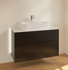 Тумба под раковину Villeroy & Boch Finion 100х50,1 см с подсветкой МДФ черный матовый лак/стекло белое матовое G10100PD