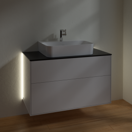 Тумба под раковину Villeroy & Boch Finion 100х50,1 см с подсветкой МДФ глянцевый белый лак/стекло черное матовое G10200GF