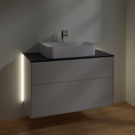 Тумба под раковину Villeroy & Boch Finion 100х50,1 см с подсветкой МДФ светло-серый матовый лак/стекло черное матовое G10200GJ