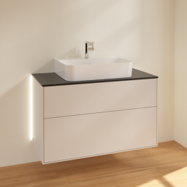 Тумба под раковину Villeroy & Boch Finion 100х50,1 см с подсветкой МДФ светло-серый матовый лак/стекло черное матовое G10200GJ