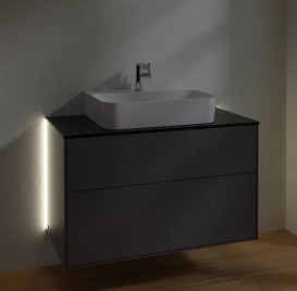 Тумба под раковину Villeroy & Boch Finion 100х50,1 см с подсветкой МДФ антрацит матовый лак/стекло черное матовое G10200GK