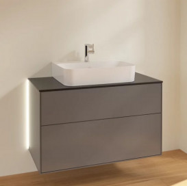 Тумба под раковину Villeroy & Boch Finion 100х50,1 см с подсветкой МДФ антрацит матовый лак/стекло черное матовое G10200GK