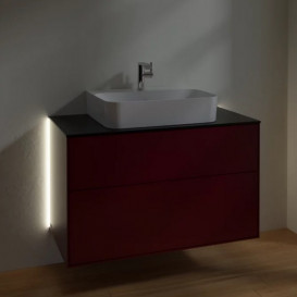 Тумба під раковину Villeroy & Boch Finion 100х50,1 см з підсвічуванням МДФ півонія матовий лак/скло чорне матове G10200HB