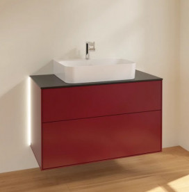 Тумба під раковину Villeroy & Boch Finion 100х50,1 см з підсвічуванням МДФ півонія матовий лак/скло чорне матове G10200HB