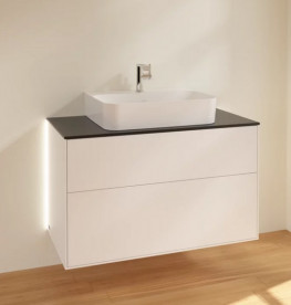 Тумба под раковину Villeroy & Boch Finion 100х50,1 см с подсветкой МДФ белый матовый лак/стекло черное матовое G10200MT