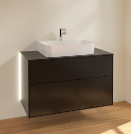Тумба под раковину Villeroy & Boch Finion 100х50,1 см с подсветкой МДФ черный матовый лак/стекло черное матовое G10200PD
