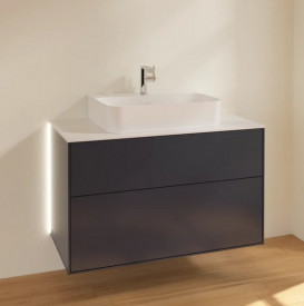 Тумба под раковину Villeroy & Boch Finion 100х50,1 см с подсветкой МДФ темно-синий матовый лак/стекло белое матовое G10100HG