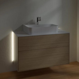 Тумба под раковину Villeroy & Boch Finion 100х50,1 см с подсветкой ДСП шпон дуба/стекло белое матовое G10100PC