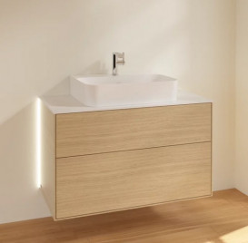 Тумба под раковину Villeroy & Boch Finion 100х50,1 см с подсветкой ДСП шпон дуба/стекло белое матовое G10100PC