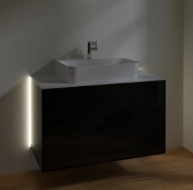 Тумба під раковину Villeroy & Boch Finion 100х50,1 см із підсвічуванням МДФ глянсовий чорний лак/скло біле матове G10100PH