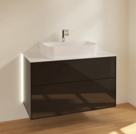 Тумба під раковину Villeroy & Boch Finion 100х50,1 см із підсвічуванням МДФ глянсовий чорний лак/скло біле матове G10100PH