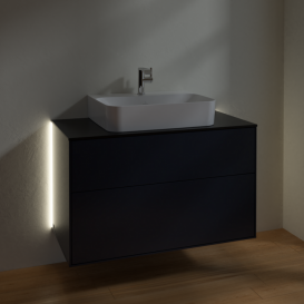 Тумба под раковину Villeroy & Boch Finion 100х50,1 см с подсветкой МДФ темно-синий матовый лак/стекло черное матовое G10200HG