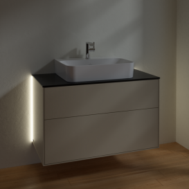 Тумба под раковину Villeroy & Boch Finion 100х50,1 см с подсветкой МДФ песок матовый лак/стекло черное матовое G10200HH