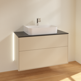 Тумба под раковину Villeroy & Boch Finion 100х50,1 см с подсветкой МДФ песок матовый лак/стекло черное матовое G10200HH