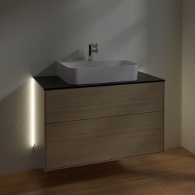 Тумба под раковину Villeroy & Boch Finion 100х50,1 см с подсветкой ДСП шпон дуба/стекло черное матовое G10200PC