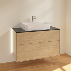 Тумба под раковину Villeroy & Boch Finion 100х50,1 см с подсветкой ДСП шпон дуба/стекло черное матовое G10200PC