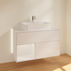 Тумба под раковину Villeroy & Boch Finion 100х50,1 см с подсветкой МДФ глянцевый белый лак/стекло белое матовое G111GFGF