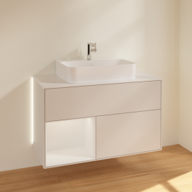 Тумба под раковину Villeroy & Boch Finion 100х50,1 см с подсветкой МДФ светло-серый матовый лак/глянцевый белый лак/стекло белое матовое G111GFGJ