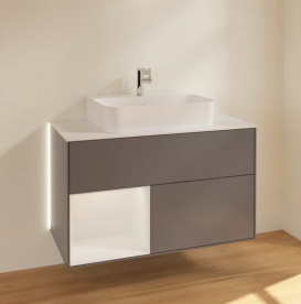 Тумба под раковину Villeroy & Boch Finion 100х50,1 см с подсветкой МДФ антрацит матовый лак/глянцевый белый лак/стекло белое матовое G111GFGK