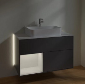 Тумба под раковину Villeroy & Boch Finion 100х50,1 см с подсветкой МДФ антрацит матовый лак/глянцевый белый лак/стекло белое матовое G111GFGK