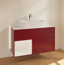 Тумба под раковину Villeroy & Boch Finion 100х50,1 см с подсветкой МДФ пион матовый лак/глянцевый белый лак/стекло белое матовое G111GFHB