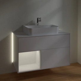 Тумба под раковину Villeroy & Boch Finion 100х50,1 см с подсветкой МДФ белый матовый лак/глянцевый белый лак/стекло белое матовое G111GFMT