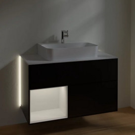 Тумба под раковину Villeroy & Boch Finion 100х50,1 см с подсветкой МДФ черный матовый лак/глянцевый белый лак/стекло белое матовое G111GFPD