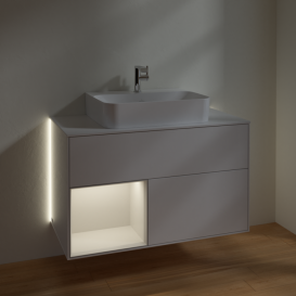 Тумба под раковину Villeroy & Boch Finion 100х50,1 см с подсветкой МДФ глянцевый белый лак/светло-серый матовый лак/стекло белое матовое G111GJGF