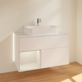 Тумба під раковину Villeroy & Boch Finion 100х50,1 см із підсвічуванням МДФ білий матовий лак/світло-сірий матовий лак/скло біле матове G111GJMT