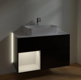 Тумба под раковину Villeroy & Boch Finion 100х50,1 см с подсветкой МДФ черный матовый лак/светло-серый матовый лак/стекло белое матовое G111GJPD