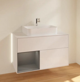 Тумба под раковину Villeroy & Boch Finion 100х50,1 см с подсветкой МДФ глянцевый белый лак/антрацит матовый лак/стекло белое матовое G111GKGF