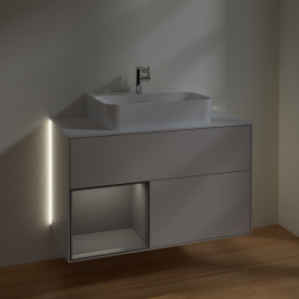 Тумба под раковину Villeroy & Boch Finion 100х50,1 см с подсветкой МДФ светло-серый матовый лак/антрацит матовый лак/стекло белое матовое G111GKGJ