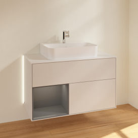 Тумба под раковину Villeroy & Boch Finion 100х50,1 см с подсветкой МДФ светло-серый матовый лак/антрацит матовый лак/стекло белое матовое G111GKGJ