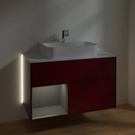 Тумба под раковину Villeroy & Boch Finion 100х50,1 см с подсветкой МДФ пион матовый лак/антрацит матовый лак/стекло белое матовое G111GKHB