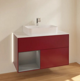 Тумба под раковину Villeroy & Boch Finion 100х50,1 см с подсветкой МДФ пион матовый лак/антрацит матовый лак/стекло белое матовое G111GKHB